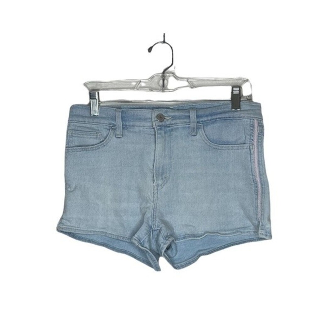 LEVIS Denim Jean Shorts Pink Side Seam Light Wash Size 28